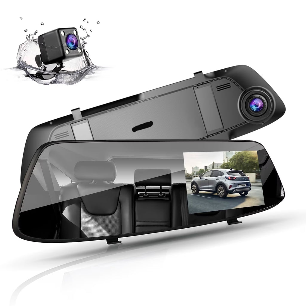 TOGUARD 4.3" Mirror Dash Cam 720P Dual Front and Rear with Touchscreen, 170° Wide Angle, Night Vision, G-Sensor, Loop Recording, 32.8Ft Cable for Suv/Truck