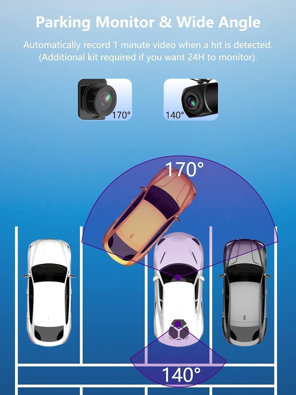 Dash Cam Front and Rear, 2.5K+1080P Dual Dash Camera for Cars with 32GB SD Card, 2.45 Inch IPS Screen, 2 Mounting Ways, Night Vision, WDR, Accident Lock, Loop Recording, Parking Monitor