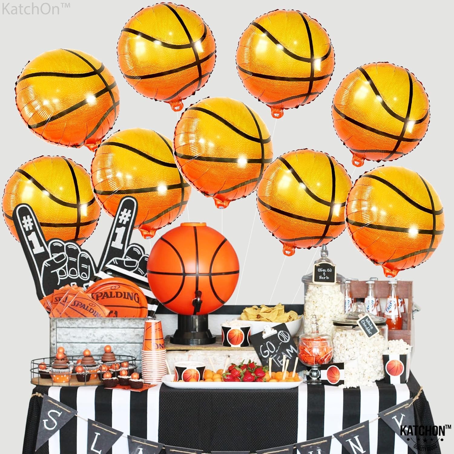, Big, Orange Foil Basketball Balloons - 18 Inch, Pack of 10 | Basketball Decorations for Homecoming, Basketball Birthday Party Decoration | Space Jam Party Decorations, Sports Balloon Arch Kit