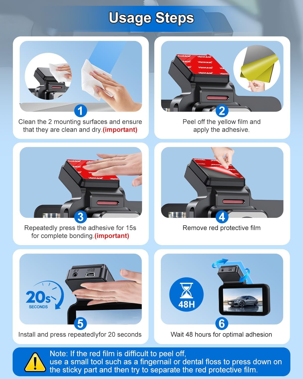 Adhesive Sticky Pads for Dash Cam, 4Pcs Heat Resistant Double-Sided Sticker Replacement Fit for Windshield Dashcam Mount, Heavy Duty Car Windscreen Window Glass Square Mounting Tape Glue Strip