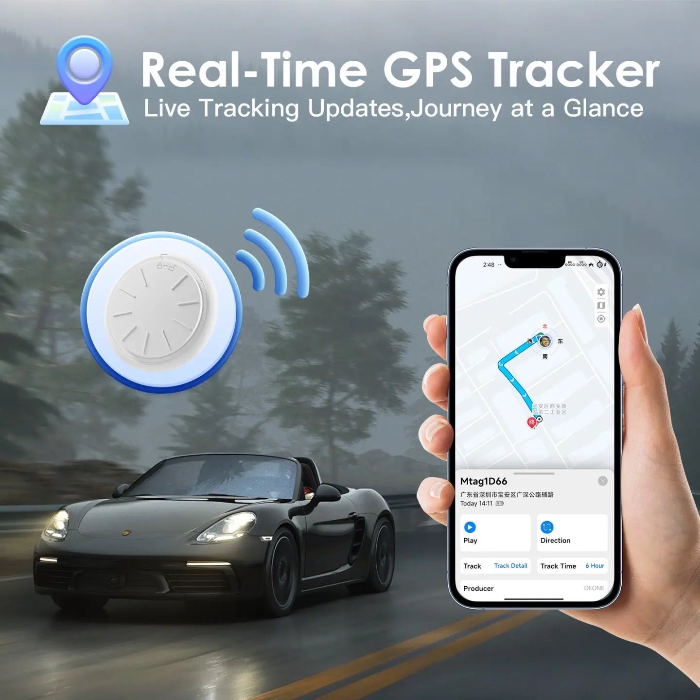 HONGTOP Car GPS Tracking Device for Vehicles Real Time GPS Tracker Work with Find My (Ios Only) No Monthly Fee GPS Car Tracker