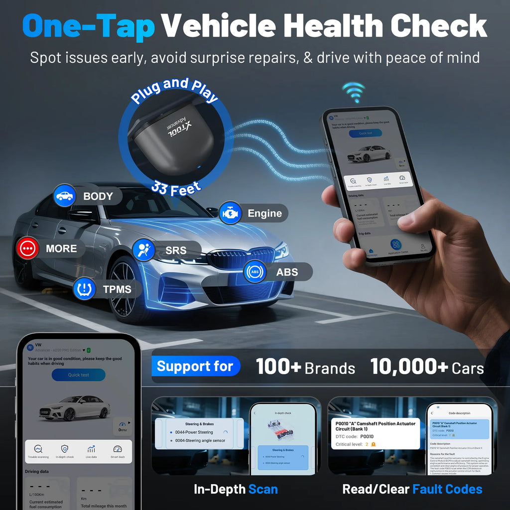 XTOOL Advancer Ad20Pro Bluetooth OBD2 Scanner Auto 2026 Ai-Assistant Full System Diagnostic Tools Oil Reset Free Update Free APP