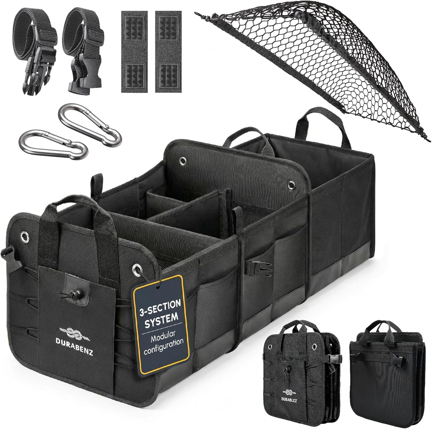 Ultimate XL 3-Section Car Trunk Organizer – Heavy Duty Foldable Cargo Storage Bin with Multi-Compartment Design – Perfect for a Clutter-Free Ride!
