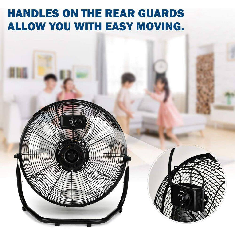 12 In. 3-Speed Metal High Velocity Heavy Duty Floor Fan in Black