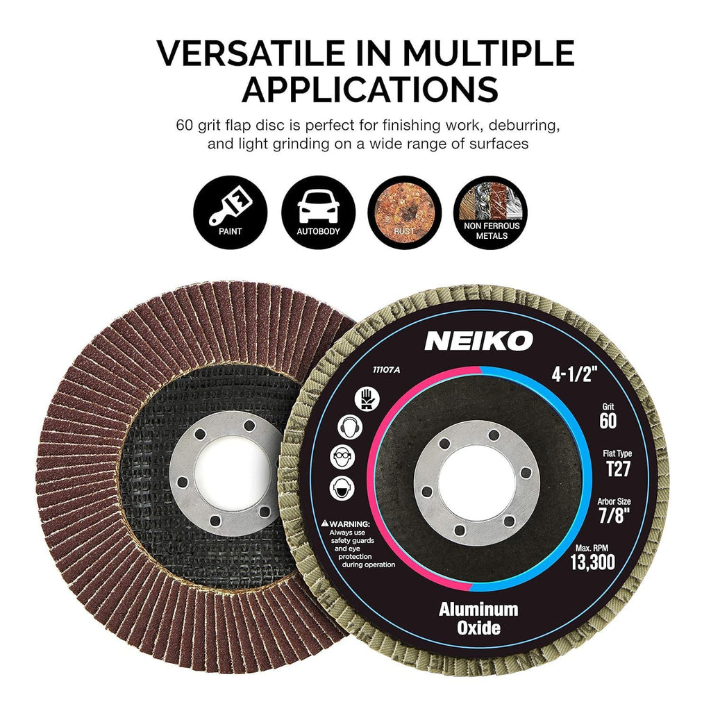 NEIKO 11107A 10-Pack 4-1/2" Aluminum Oxide Flap Discs - 60 Grit Grinding Wheels for Angle Grinders, Perfect for Wood & Metal Sanding