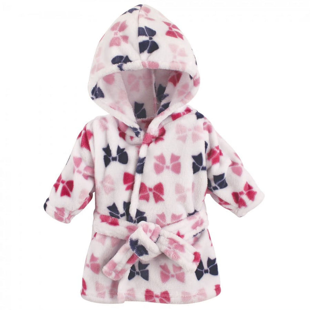 Hudson Baby Infant Girl Plush Animal Face Bathrobe, Bows, 0-9 Months