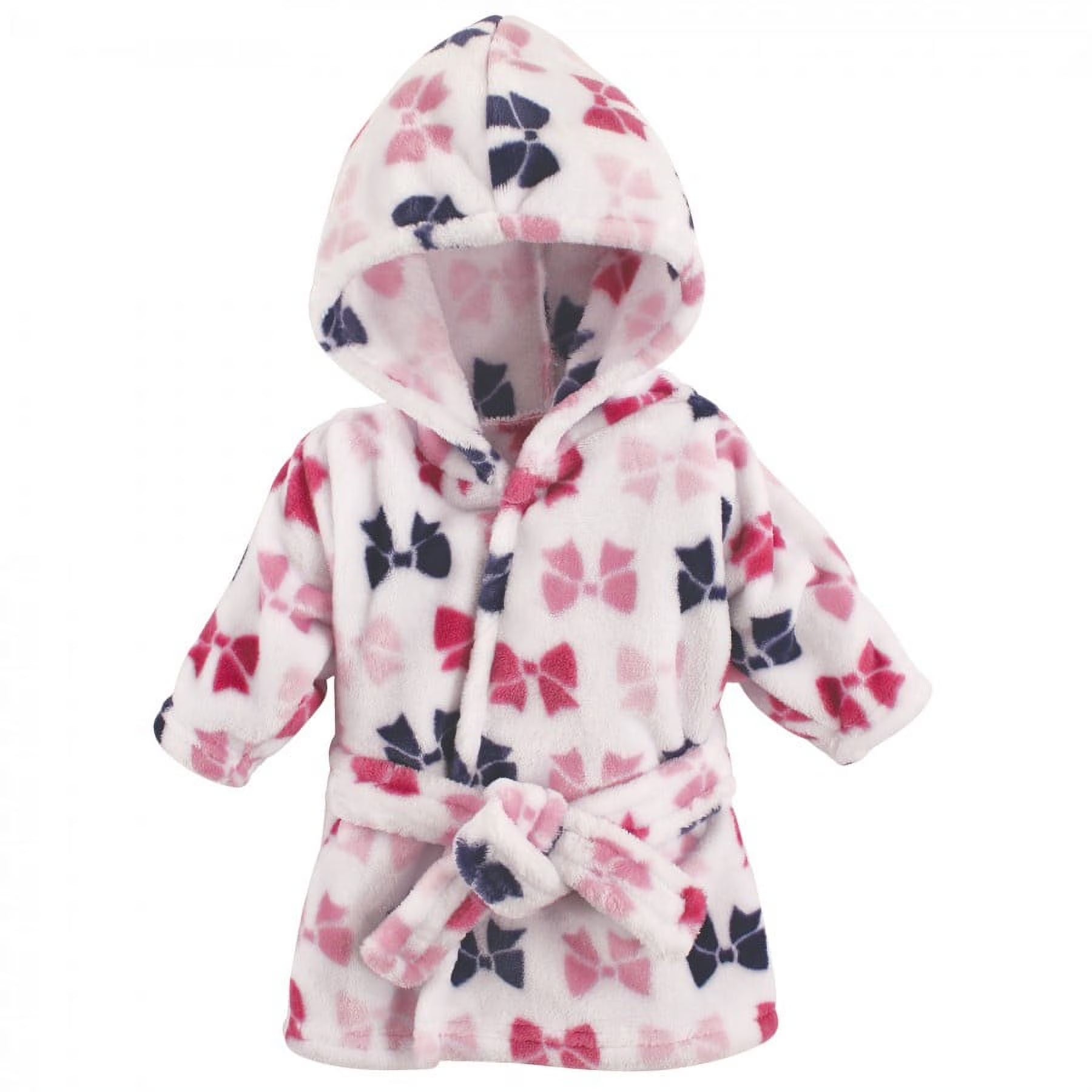Hudson Baby Infant Girl Plush Animal Face Bathrobe, Bows, 0-9 Months