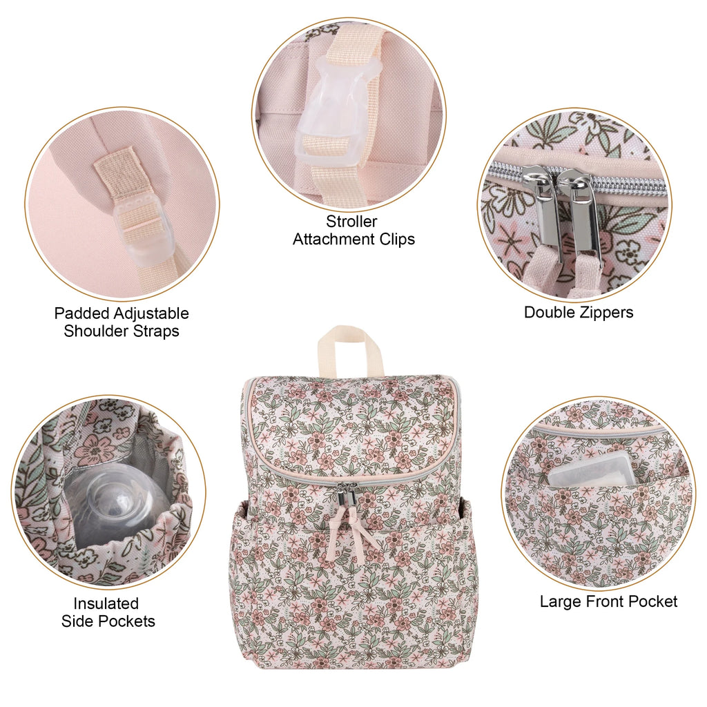 Baby Essentials 2 Piece Baby Diaper Backpack with Stroller Straps and Matching Changing Pad in Floral Taupe