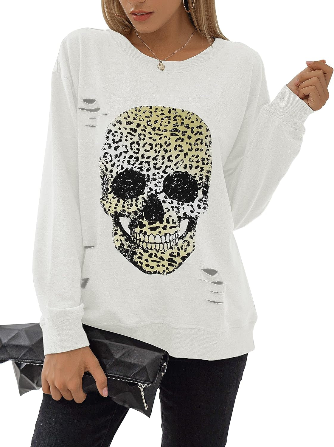 Blooming Jelly Women'S Halloween Sweatshirts Skull Graphic T Shirts Long Sleeve Pullover Tops Gothic Fall Clothes 2025