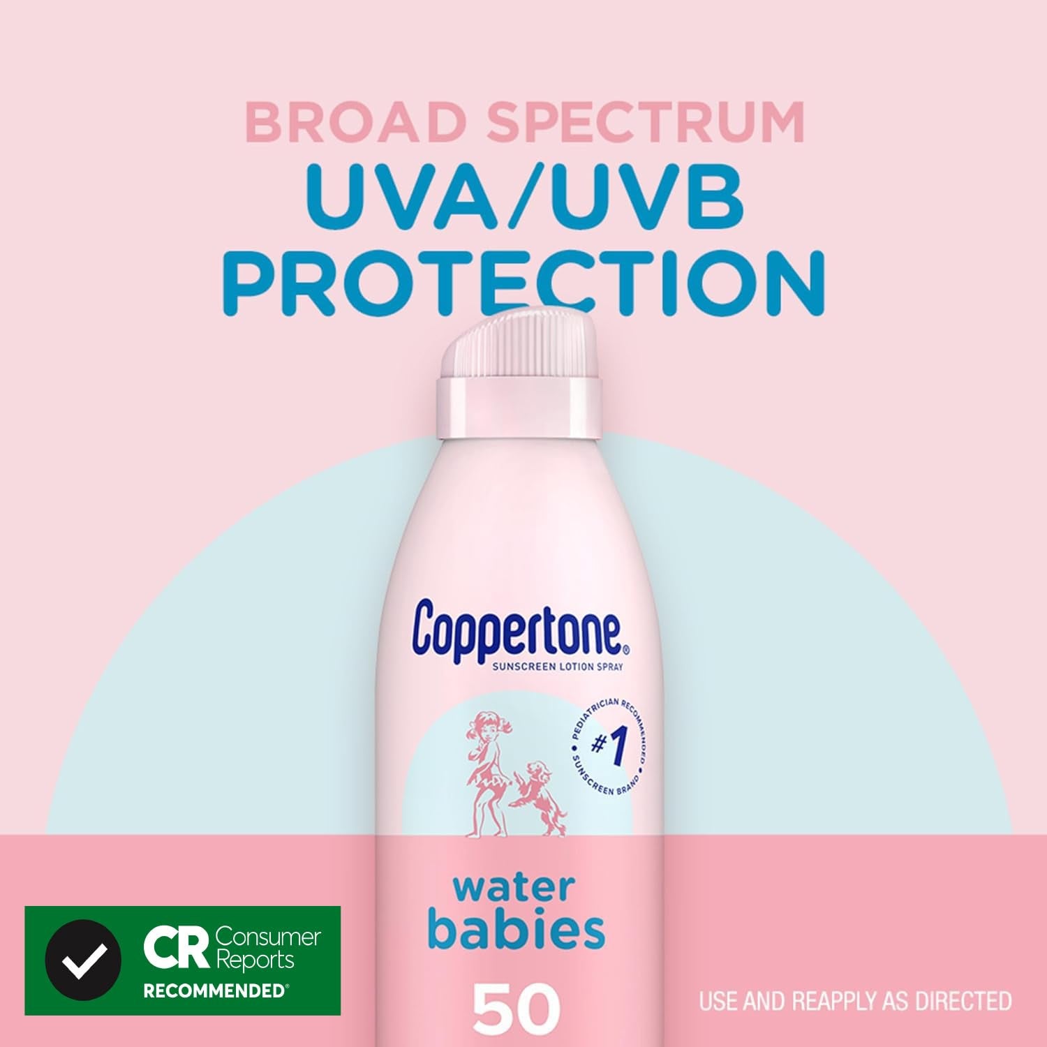 Coppertone Waterbabies Sunscreen Spray SPF 50, Spray on Sunscreen for Babies, Water Resistant, Pediatrician Recommended, 6 Oz, Pack of 2