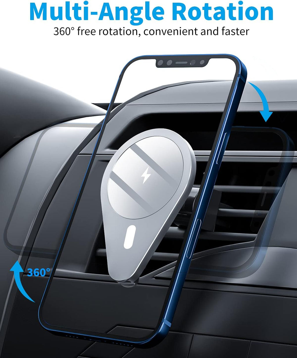 Magnetic Wireless Car Charger,Ikeer Fast Wireless Car Charger Phone Mount,15W Auto-Clamping Air Vent Holder,For Iphone 13/13 Pro/13Pro Max/13 Mini/12/12 Pro/12 Pro Max/12 Mini