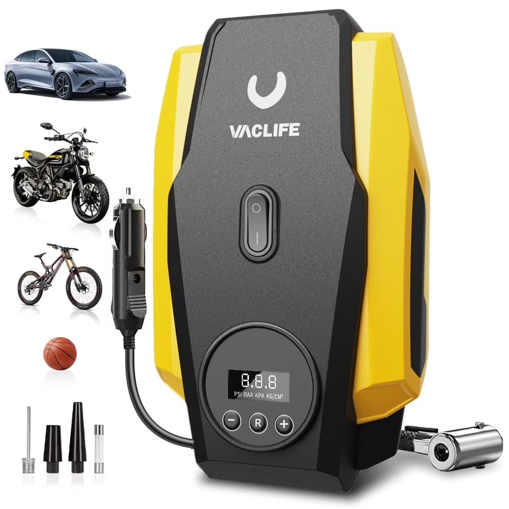 Vaclife 12V DC Tire Inflator, Auto Shutoff Air Compressor Portable, Constant Power, Faster Inflation, 160 Psi, for Car, Bikes, Sports Balls, Inflatable Toys