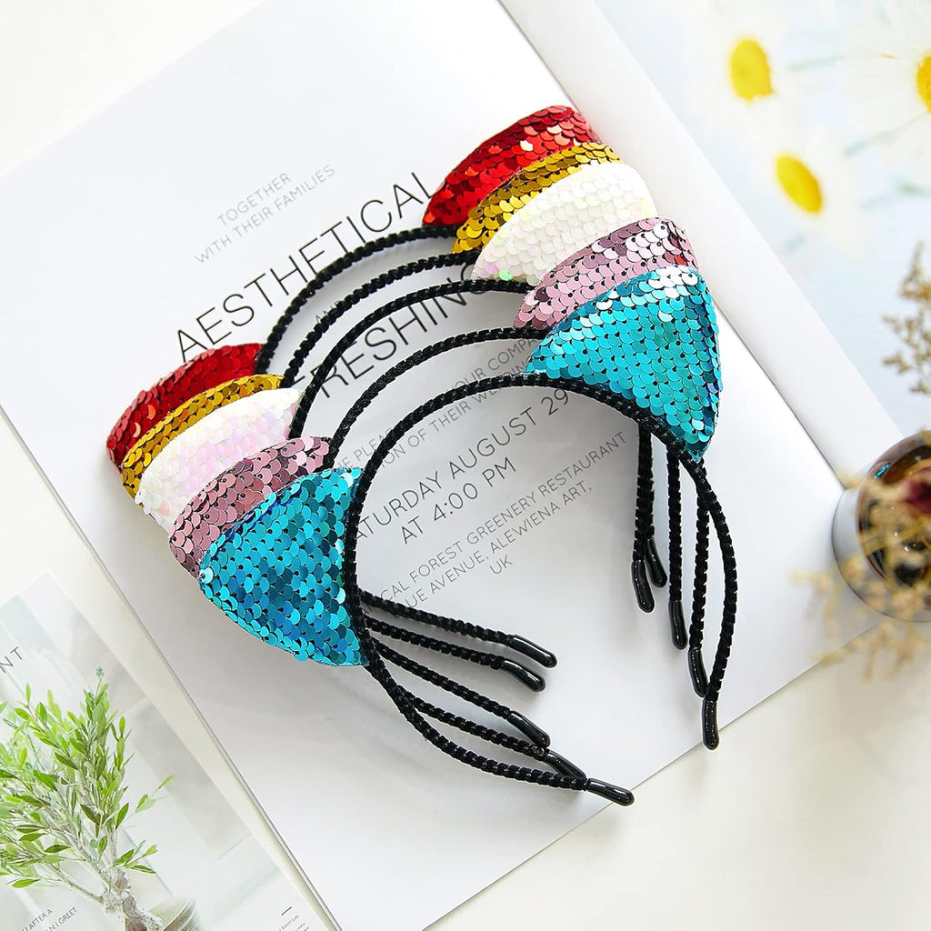 Beinou Reversible Sequin Cat Ears Headband Shiny Cat Ear Hair Hoops Cute Bling Hairband Hair Accessories for Women Girl