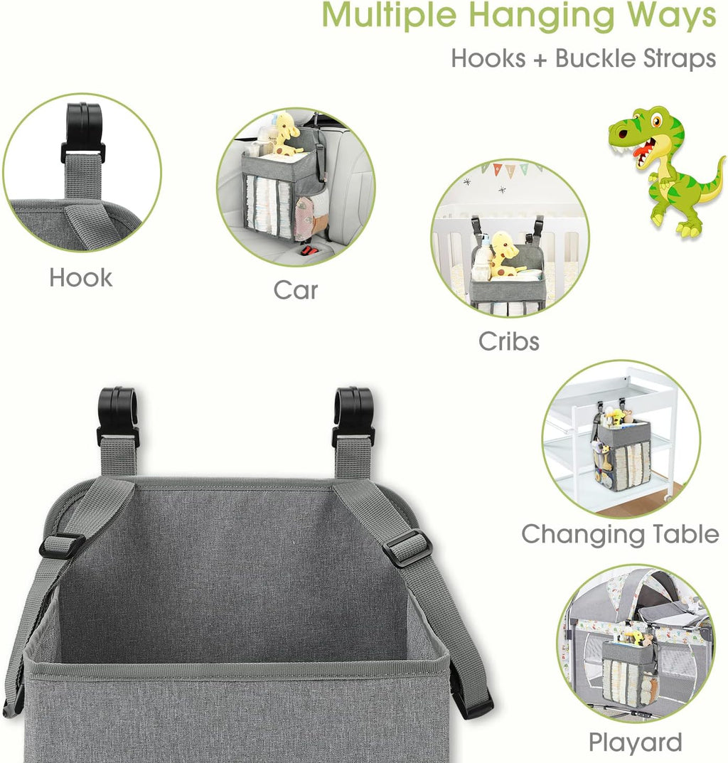 Maliton Changing Table Diaper Organizer - Baby Hanging Diaper Stacker Nursery Caddy Organizer for Cribs Playard Baby Essentials Storage (Gray)