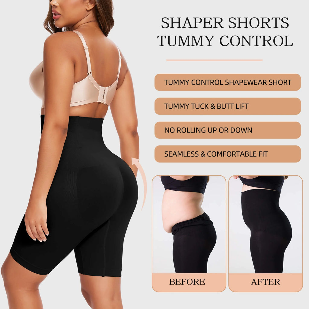 Vaslanda 2 Packs Tummy Control Shapewear Shorts Faja Body Shaper for Women High-Waisted Thigh Slimming