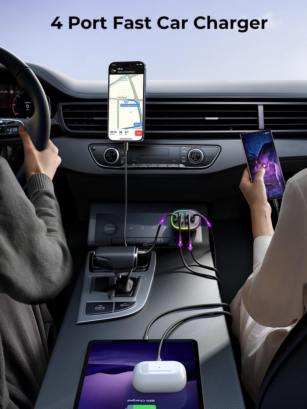 Ultimate 4-Port 70W Car Charger - Super Fast Charging for iPhone 17, Dual PD 35W Type C & QC 3.0 USB, Compatible with iPhone 16/15/14/13/12, iPad, Galaxy S26