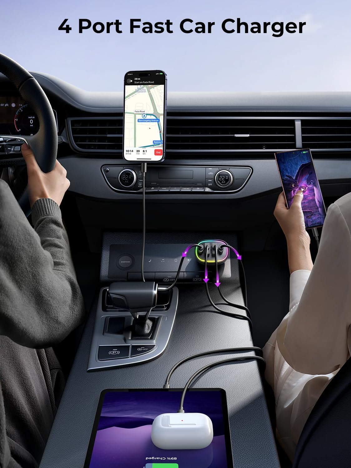 Ultimate 4-Port 70W Car Charger - Super Fast Charging for iPhone 17, Dual PD 35W Type C & QC 3.0 USB, Compatible with iPhone 16/15/14/13/12, iPad, Galaxy S26