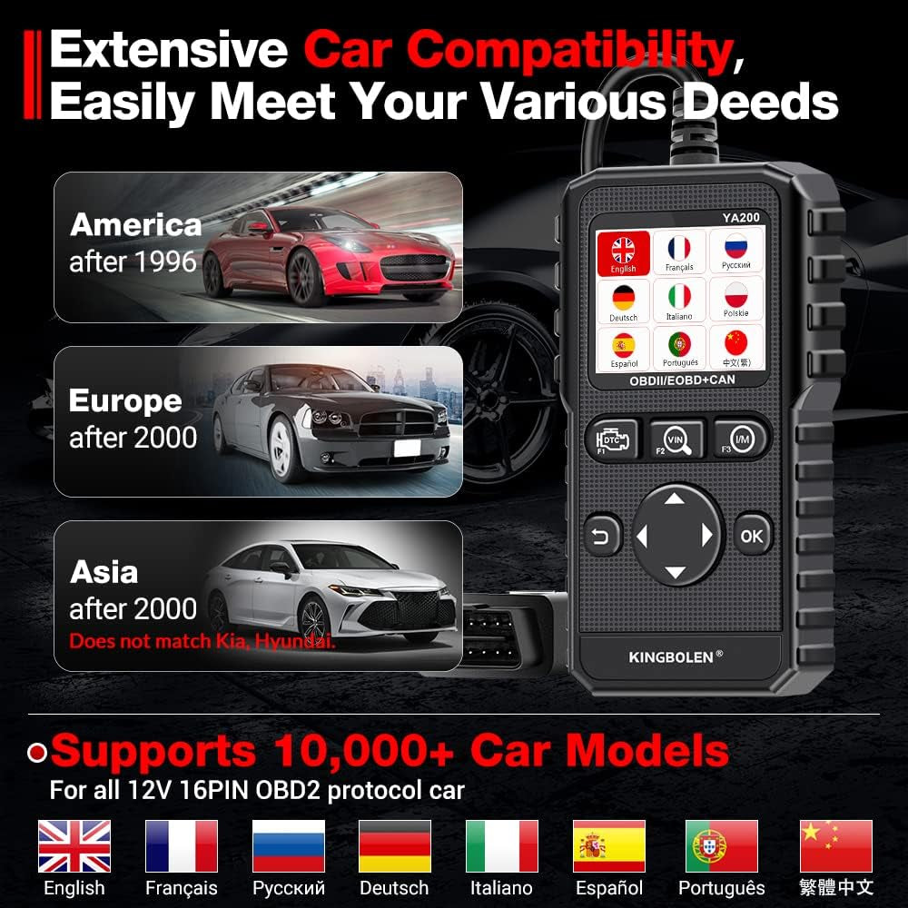 KINGBOLEN YA200 OBD2 Scanner, Car OBD2 Code Reader Check Engine Light, Car Scanner OBDII Full Functions with Voltage Test OBD2 Scanner Diagnostic Tool for All OBDII CAN Protocol Cars since 1996