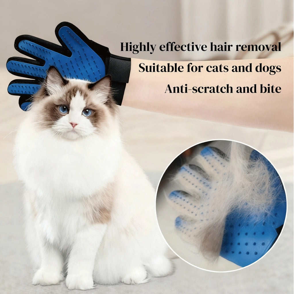 Pet Grooming Gloves - Soft Five-Finger Design for Efficient Pet Hair Removal - Suitable for Cats and Dogs - Set of Two - Ideal Valentine's Day Gift