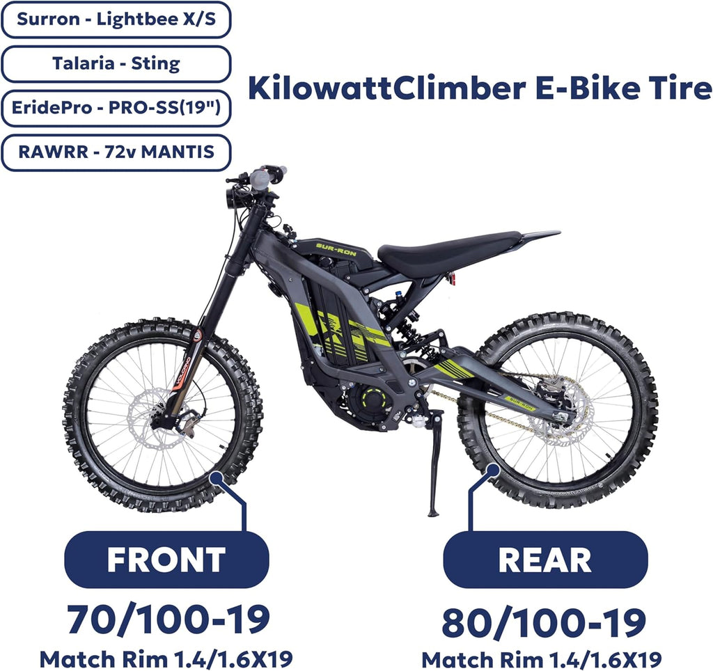 KC Kilowattclimber E-Moto Tire Position: Front and Rear Compatible with Surron X260, Talaria Sting MX, L1E, Sur Ron, Segway Electric Dirt Bike Eride Pro
