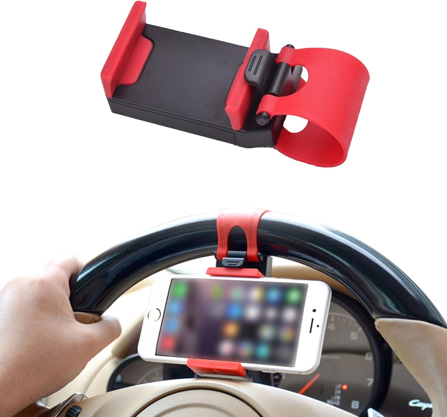 HAOBO Adjustable Car Phone Holder - Universal Hands-Free Steering Wheel Mount for All Smartphones (Black)