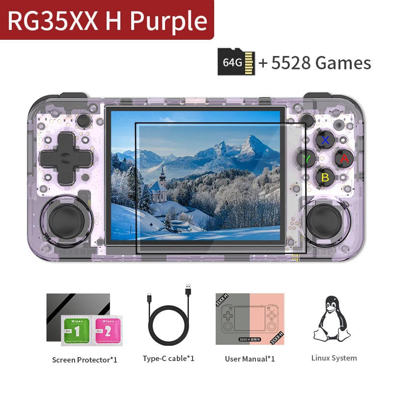 ANBERNIC RG35XX H Handheld Game Console Linux 3.5 Inch IPS Screen H700 Retro Video Games Player 3300Mah 64G 5528 Classic Games