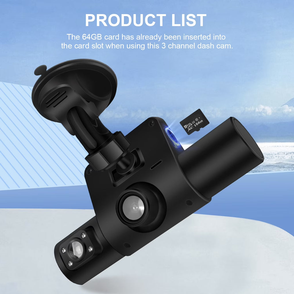 AILKIN 4 Channel Dash Cam Front and Rear,Left,Right,Full HD 1080P Dash Cam Front and Rear inside Loop Recording Dash Camera for Cars with Night Vision,Free 64GB Card