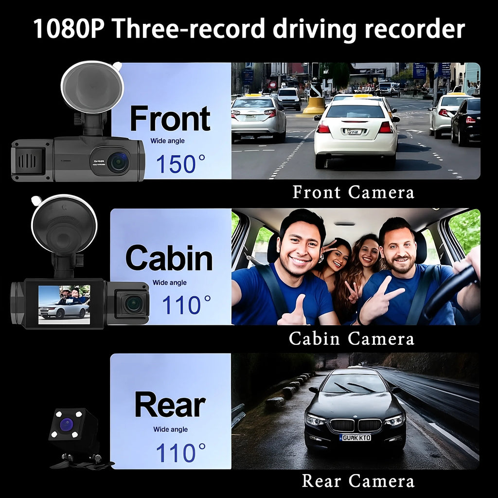 TIKBBRMG Dash Cam Front and Rear,Triple Camera,1080P Full HD Dashcam for Cars Backup Camera,Included 64GB Card,Built-In Wi-Fi GPS,2” IPS Screen, Night Vision, 140°Wide Angle,Wdr, 24H Parking Mode