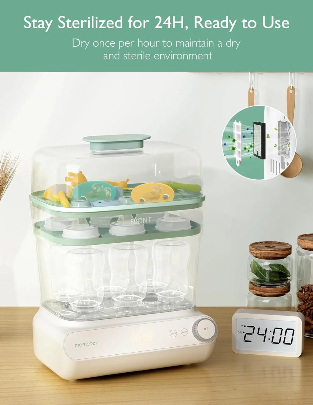 Momcozy 3 Layers Large Bottle Sterilizer and Dryer, Fast Sterilize and Dry