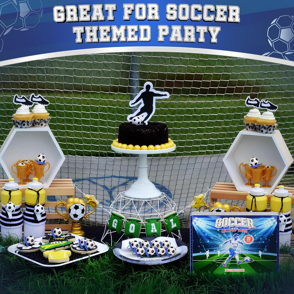 3D Soccer Lollipop Rings - 20 Pack of Soccer Ball-Shaped Candy for Party Decorations