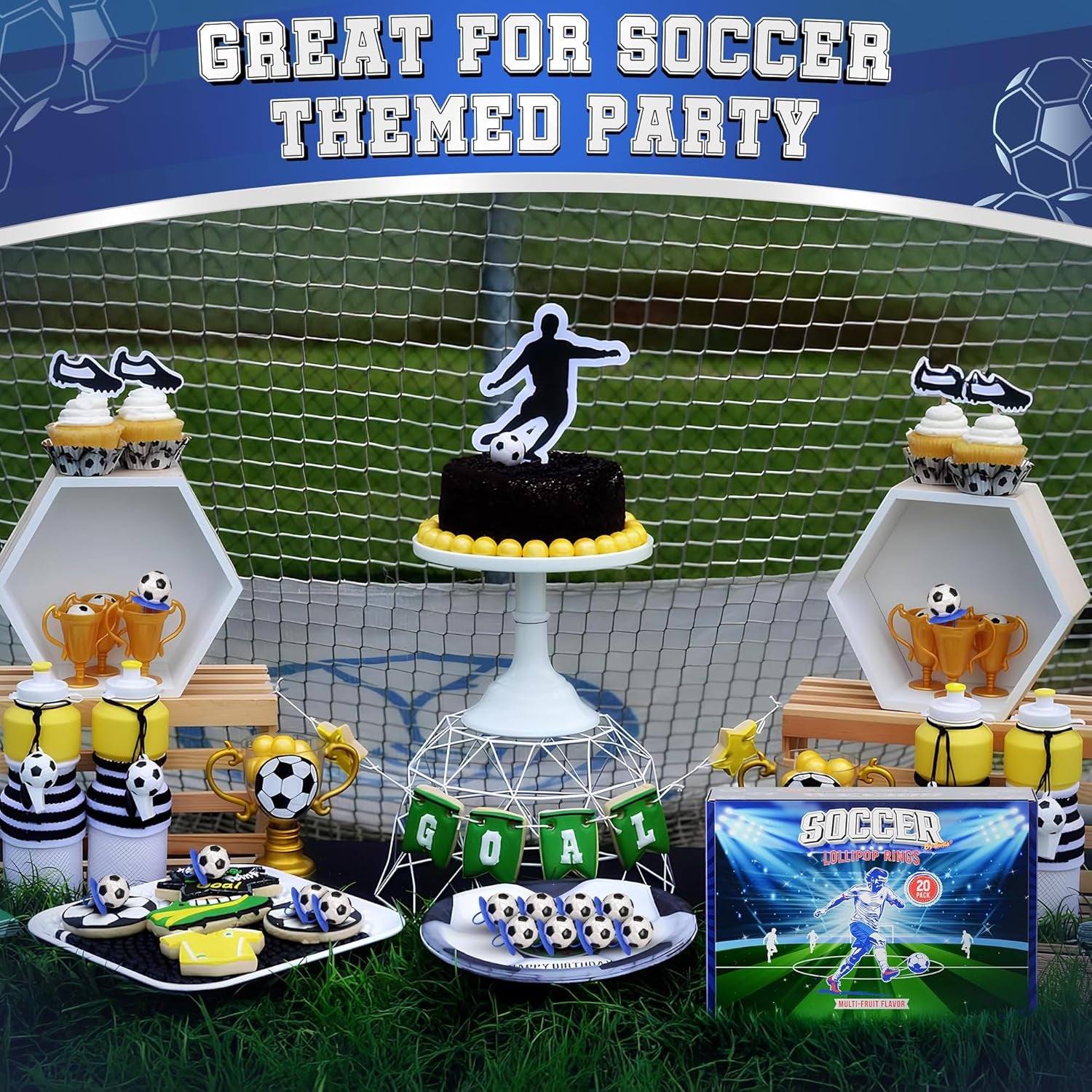 3D Soccer Lollipop Rings - 20 Pack of Soccer Ball-Shaped Candy for Party Decorations