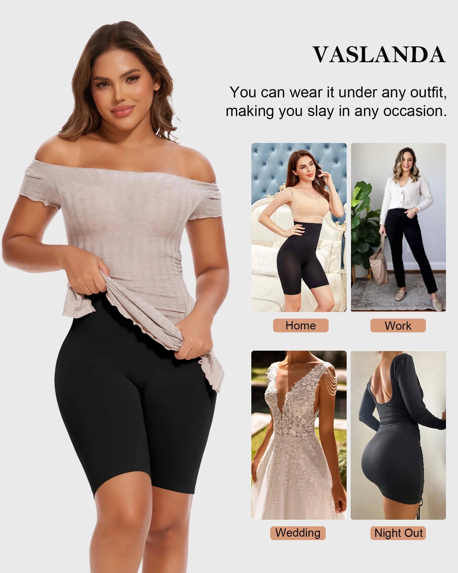 Vaslanda Shapewear Tummy Control Underwear Body Shaper for Women High-Waisted Thigh Slimming Butt Lifting Panties