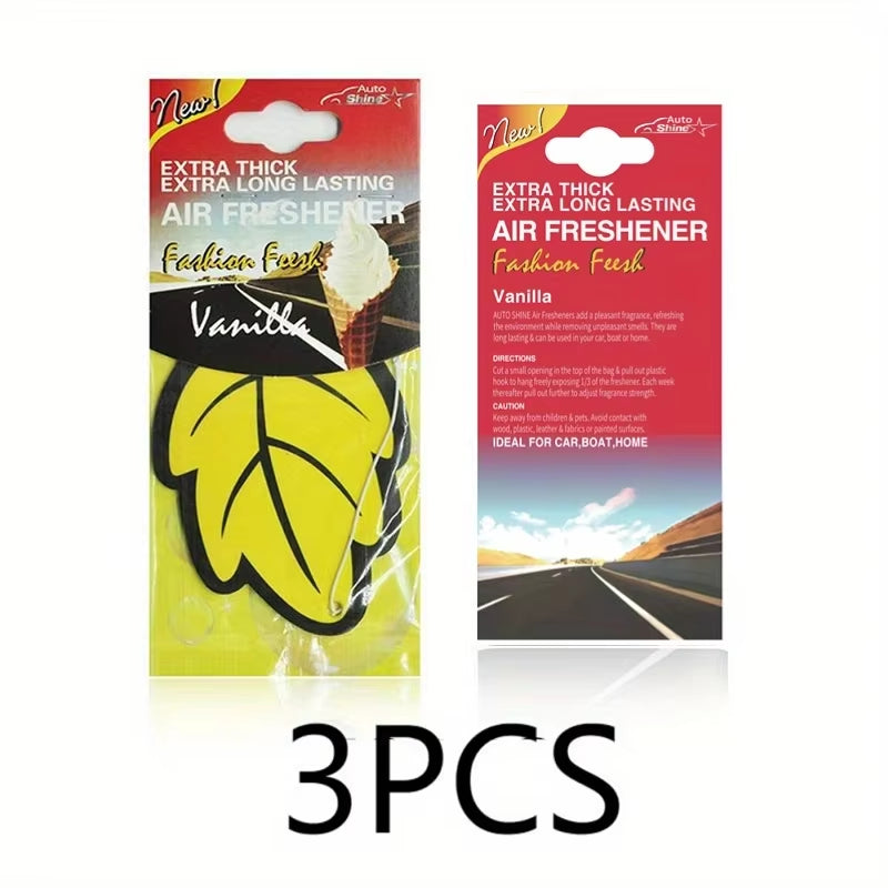 Natural Scented Tea Paper Car Air Freshener - Vanilla Perfume Hanging Leaf Shape Interior Accessory (3-60 Pieces)