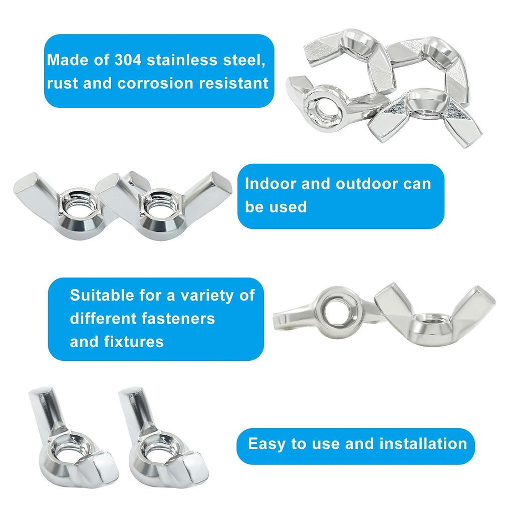 Waziaqoc 20 Pcs M6 Wing Nuts, 304 Stainless Steel Wing Nuts Fasteners Parts DIN315 Butterfly Nut
