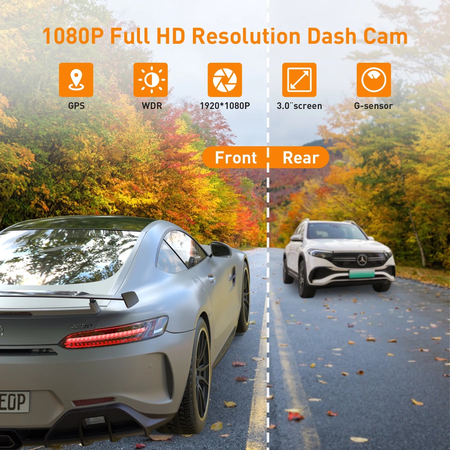 NEXPOW Dash Cam Front and Rear, 1080P Full HD Dash Camera, Dashcam with Night Vision, Car Camera with 3-Inch LCD Display, G-Sensor, Loop Recording, WDR