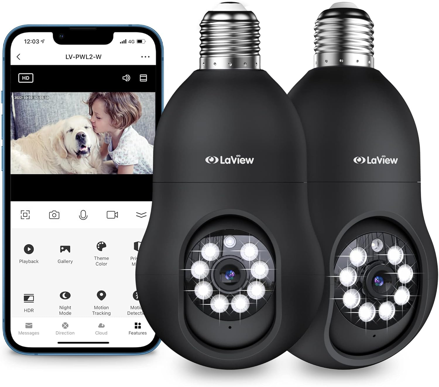 Laview 4G LTE Cellular Light Bulb Security Camera,360°2K Security Cameras Wireless Outdoor Indoor 4MP Full Color Day and Night,Motion Detection, Audible Alarm,Easy Installation,Compatible with Alexa