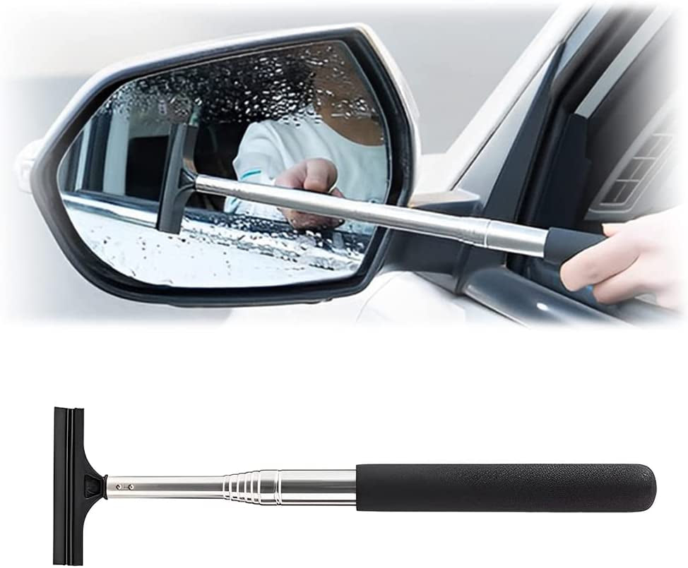 Ultimate Car Rearview Mirror Wiper & Telescopic Squeegee - Portable Water Cleaner for All Vehicles (Black)