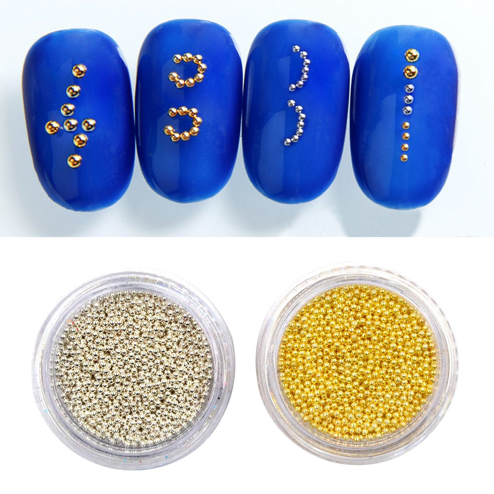 2Pcs Metallic Caviar Nail Beads in Gold & Silver - Perfect for 3D Nail Art Decoration!