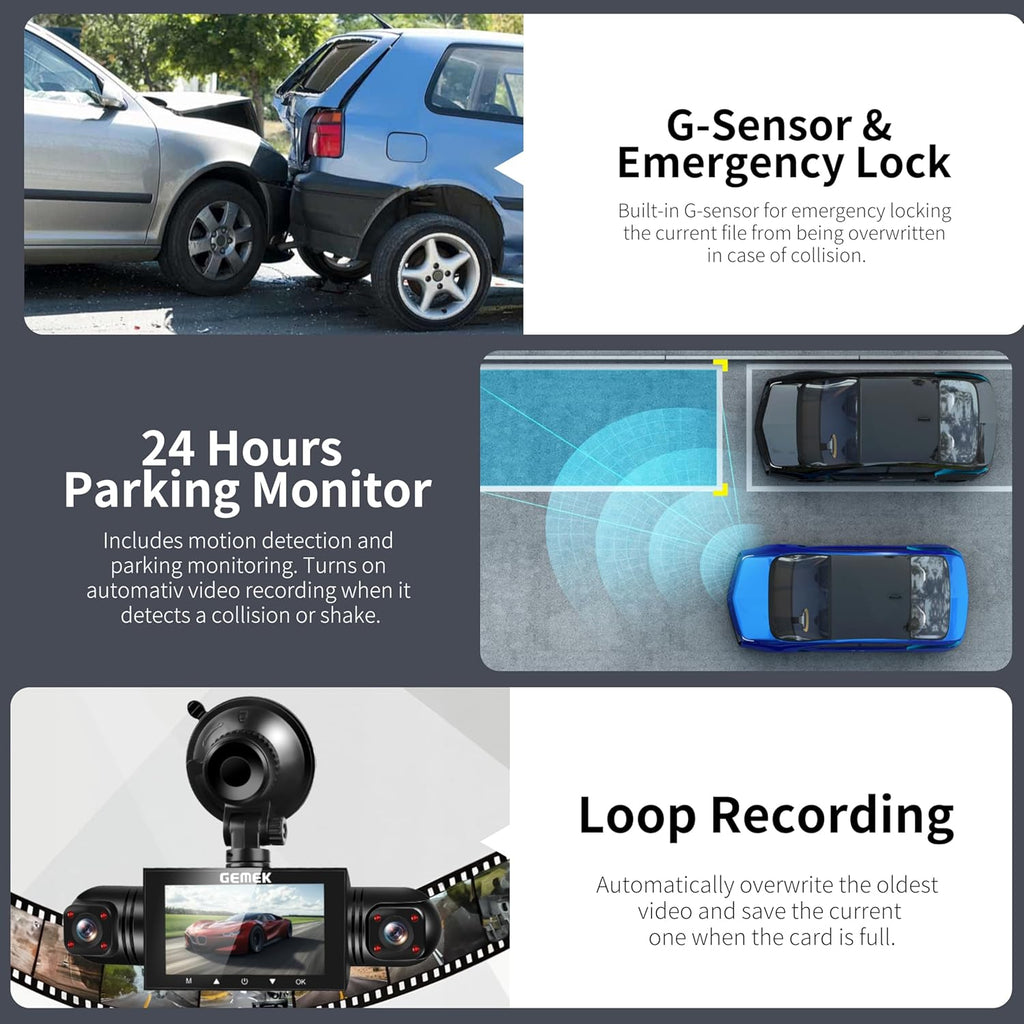 4 Channel Dash Cam 360° View 5G Wifi & APP Control, GEMEK 2K Front and Rear Inside, Left Right Dash Camera for Cars Free 64GB TF Card, G-Sensor, Night Vision, 24H Parking Mode Keyboard Wrist Rest Pad