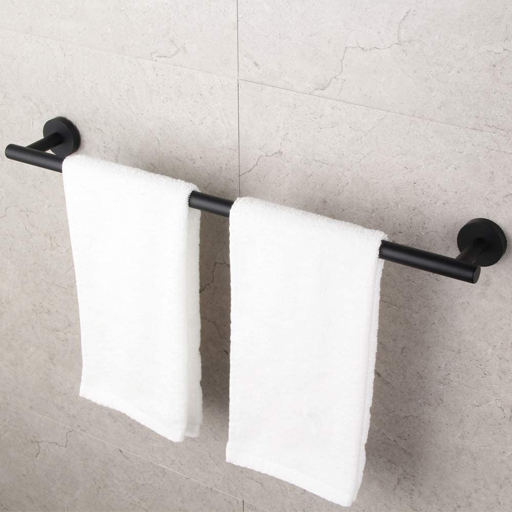GERZWY 24" Matte Black Stainless Steel Towel Bar - Contemporary Wall Mount for Bathroom & Kitchen