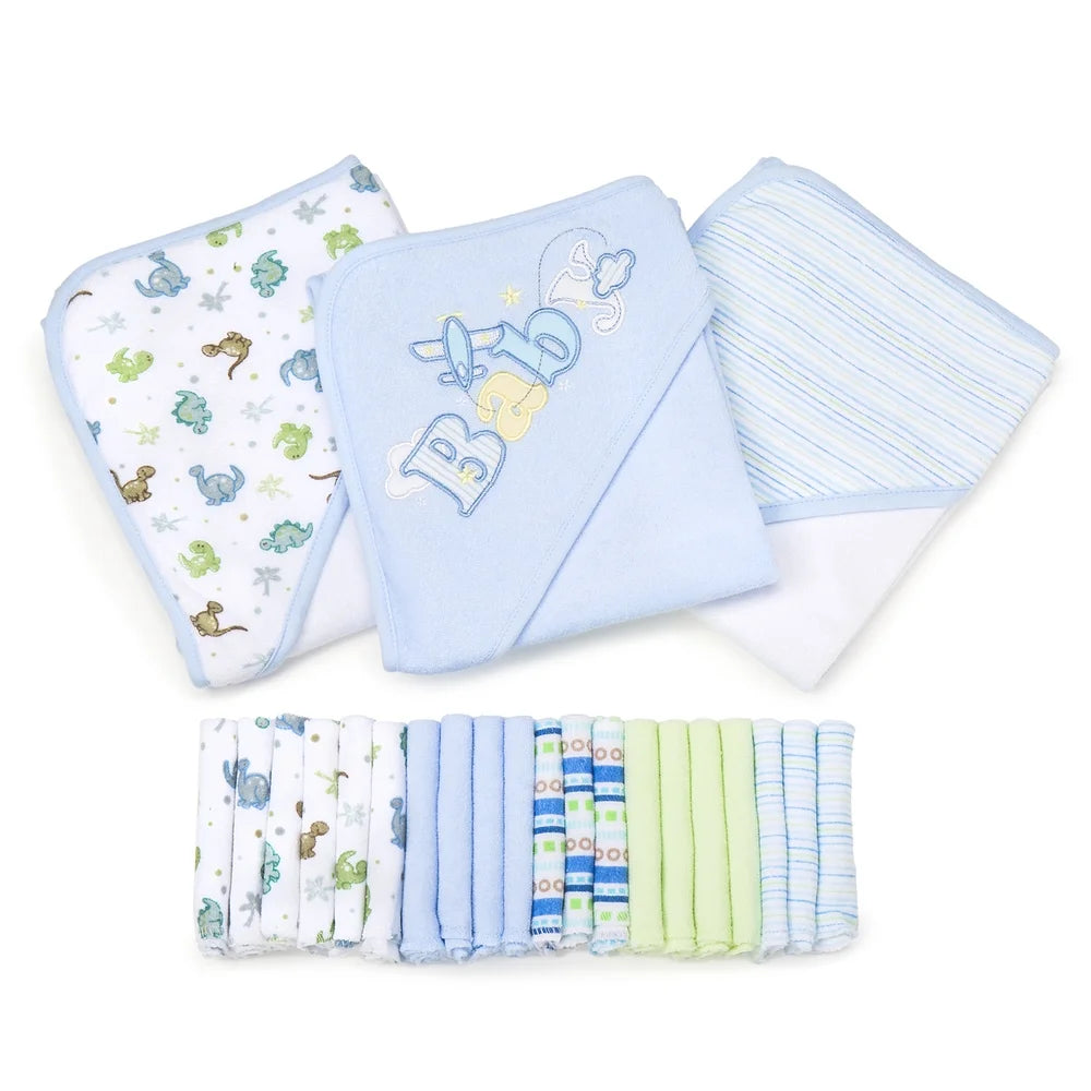 Spasilk Bath Hooded Towels & Washcloths Set for Babies, 23-Piece Gift Set, White Butterfly