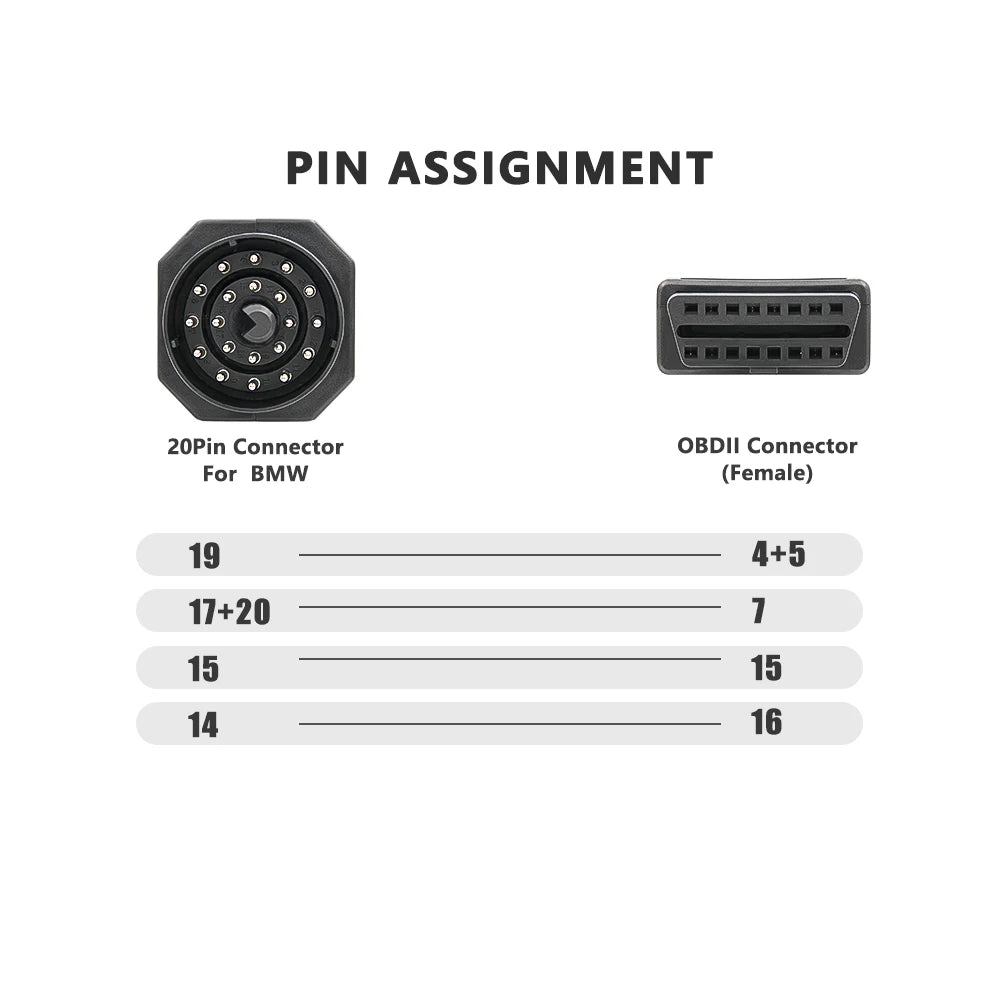 OBD to OBD2 Adapter for 20Pin to OBD2 16PIN Female Connector for E36 E39 X5 Z3 All 20 Pin OBD 2 Car Diagnostic Cable