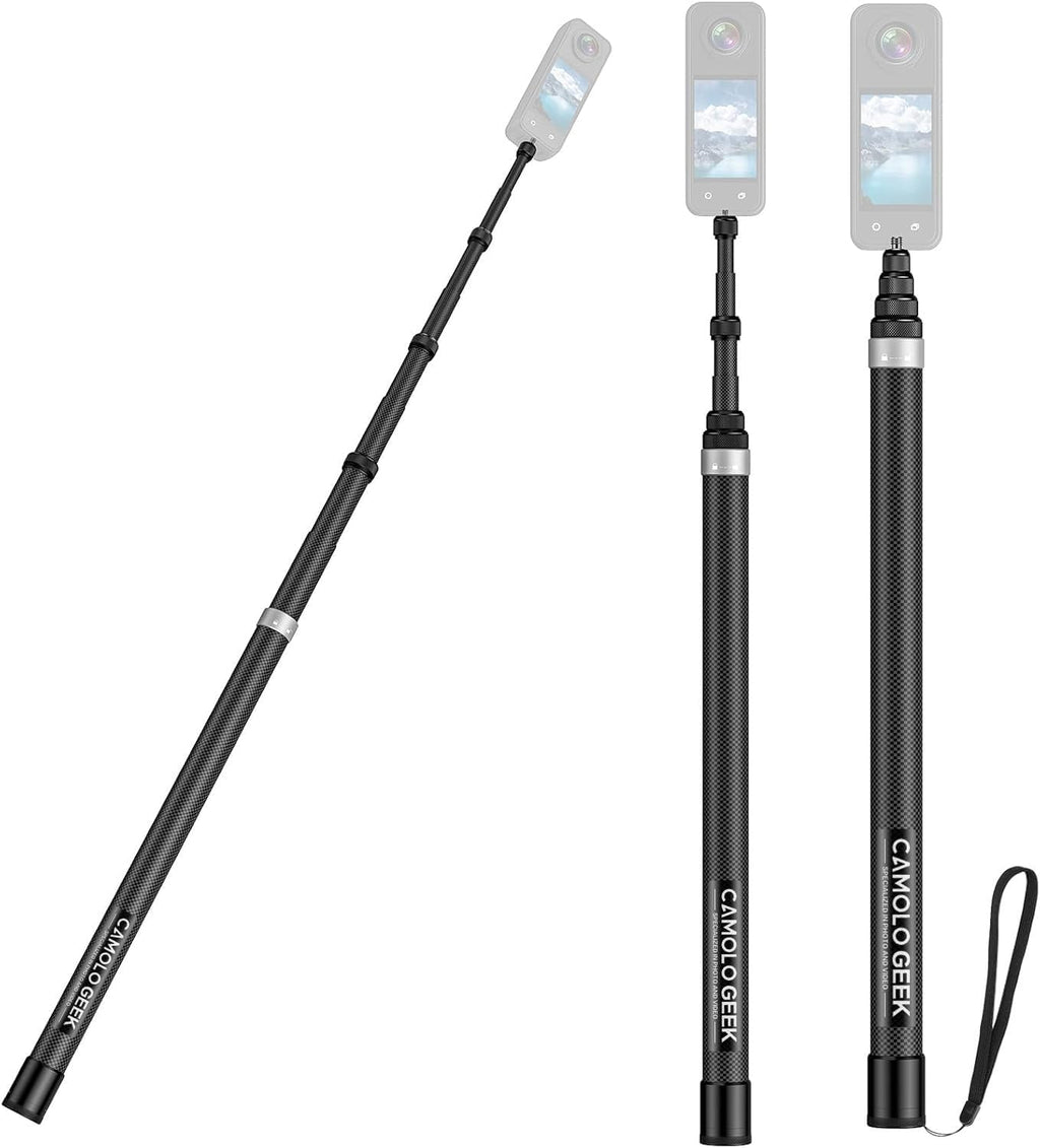 118"/3.0M Invisible Selfie Stick Carbon Fiber, 9.8Ft Extended Super Long Pole Compatible with Insta360 X5 X4 X3 ONE X2, ONE R, ONE X, ONE GO 3S 3 2 Action 360 Camera (17 to 118")