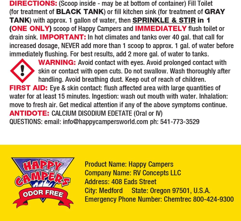 Happy Campers RV Toilet Treatment - Ultimate Odor Control & Long-Lasting Tank Care (18 Treatments) - Prevent Clogs, Buildup & Sensor Failures for a Clean, Healthy, Odor-Free RV Experience