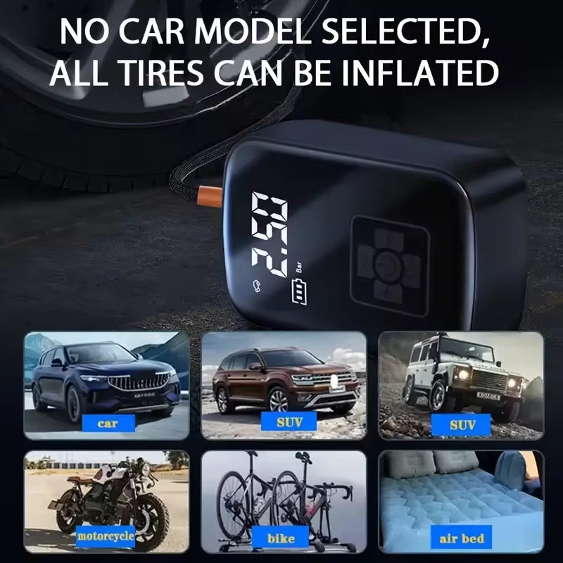 Portable Wireless Car Air Compressor - Electric Tire Inflator for Motorcycles, Bicycles, Boats, and More!