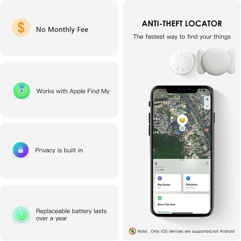 Mini GPS Tracker for Car,Vehicles,No Monthly Fee GPS Car Tracker Work with Apple Find My(Ios Only),Anti-Theft Car Tracker with Magnetic Case (White,1Pcs)