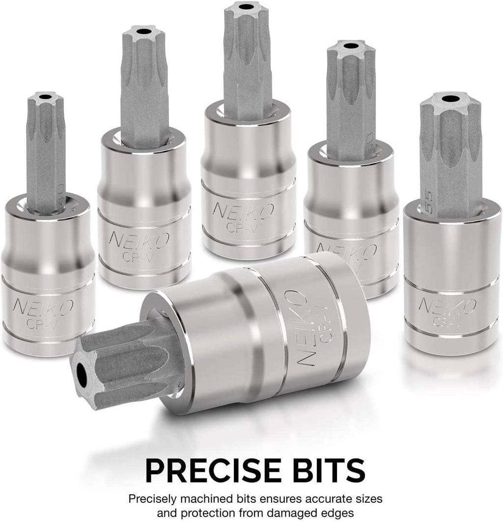 NEIKO 10073A 13-Piece Tamper Proof Torx Bit Socket Set - Durable S2 Steel Bits & Cr-V Steel Sockets (TT8 – TT60)
