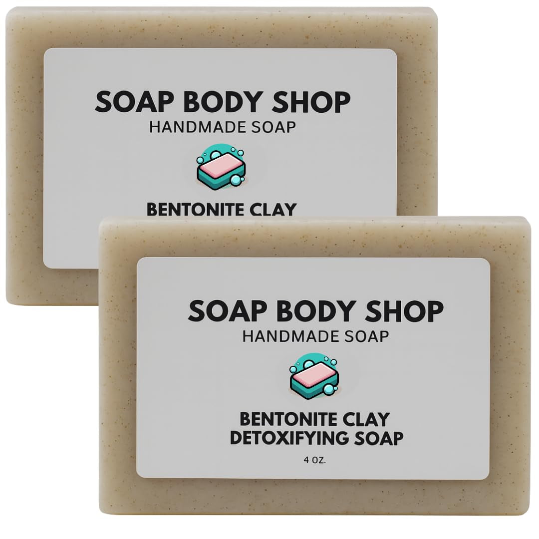 Detoxifying Bentonite Clay Soap Bars - Handmade Moisturizing Goat Milk Soap with Essential Oils - 4 Oz. (2 Pack)