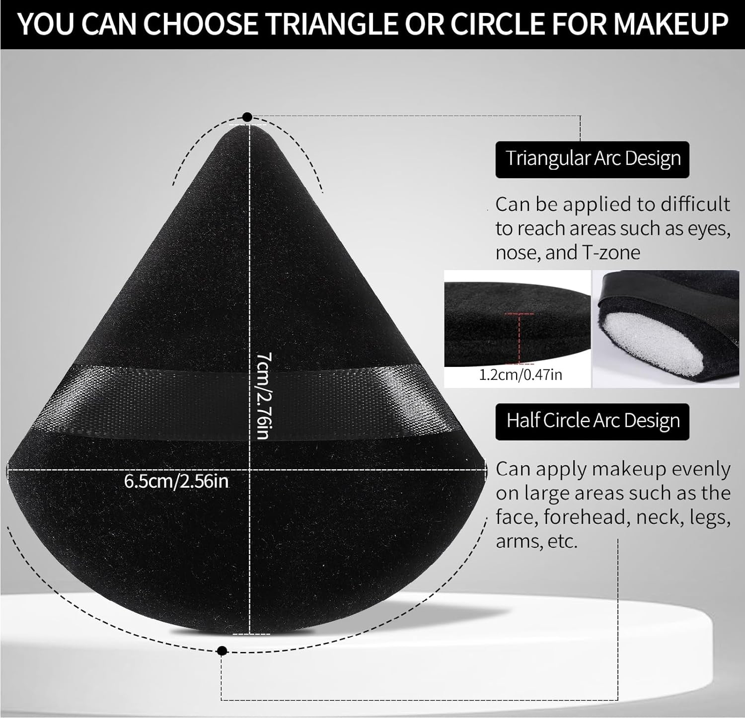 Pimoys 6-Pack Velour Makeup Sponges - Soft Triangle Powder Puffs for Flawless Loose Powder Application (Black)