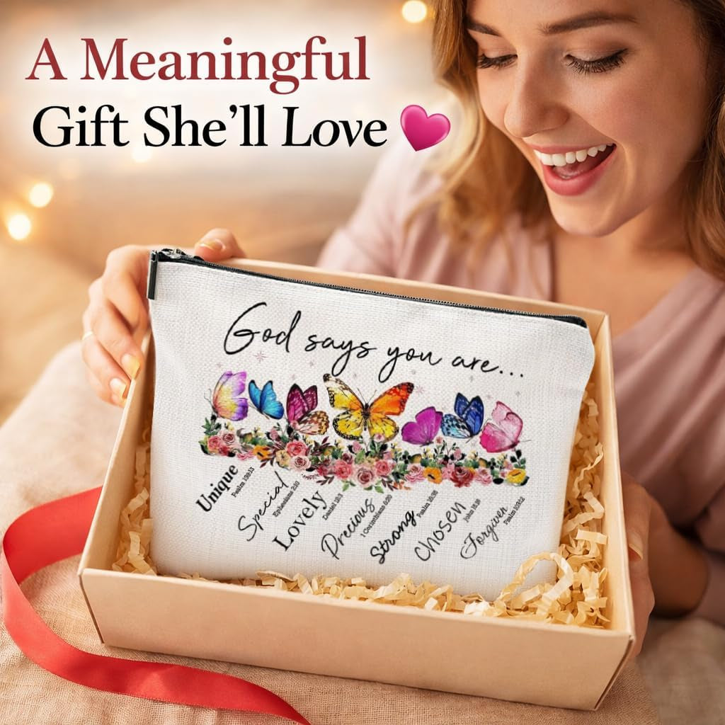 Inspirational "God Says You Are" Cosmetic Bag - Perfect Christian Gift for Women, Mothers, and Sisters - Motivational Travel Pouch with Zipper